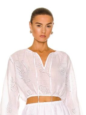 NWT FRAME White Eyelet Tie-Front Cropped Blouse